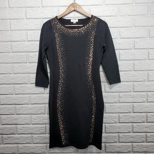 Calvin Klein Womens M Black Rhinestone Embellished Studded Knit 3/4 Sleeve Dress